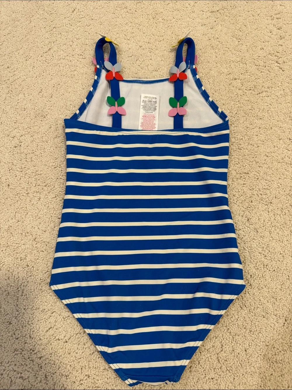 Mini Boden Blue and White Striped One-Piece with Butterfly Strap Accents